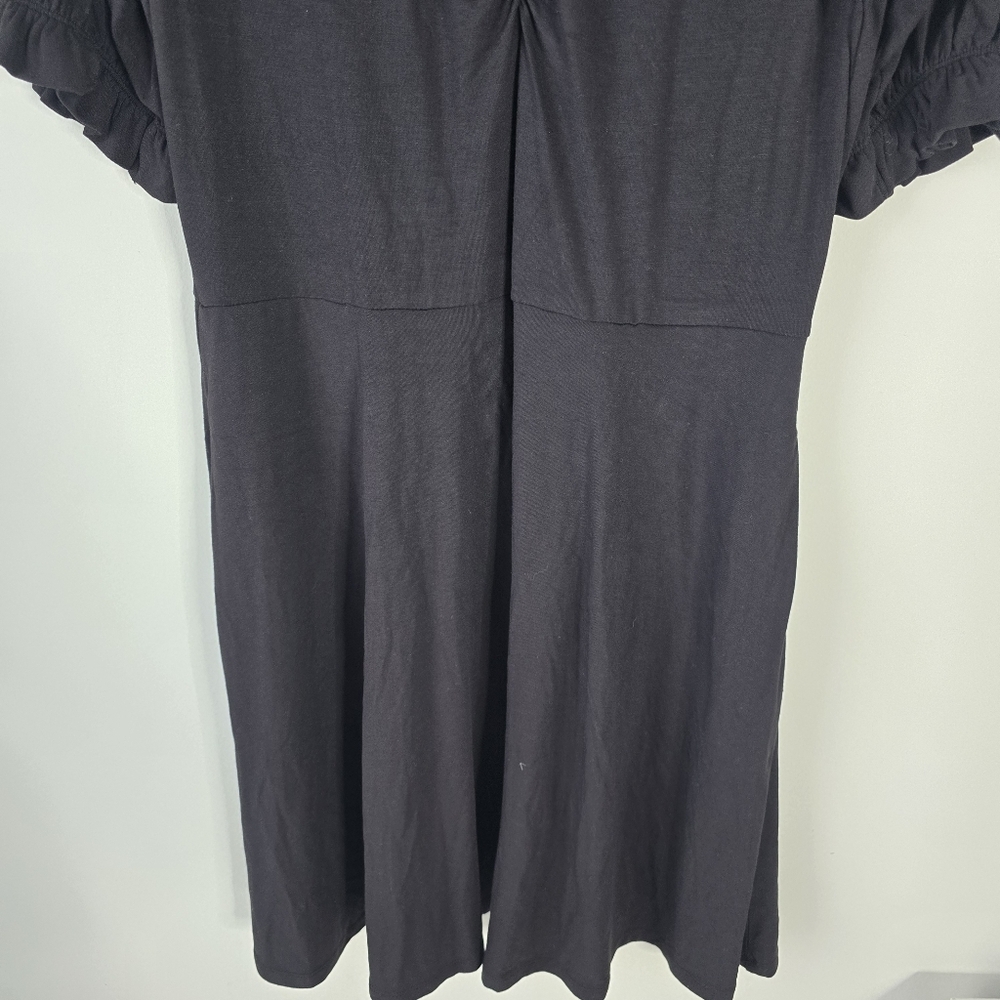 NWT Boden Black V Neck Jersey Mini Dress 8R Ruffle Sleeves Gathered Front - Picture 2 of 12
